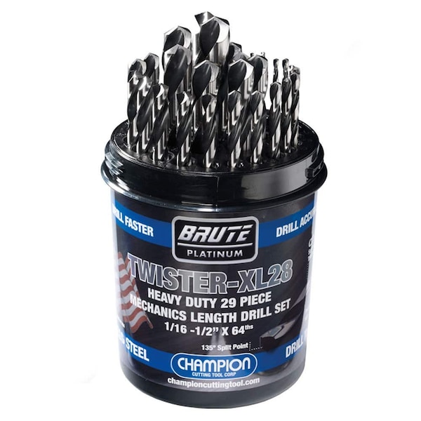 Champion Cutting Tool Champion XL28 Twister Mechanics Length Drills, 29 Piece Set, 1/16in to 1/2in x 64ths CHA TWISTER-XL28 - main